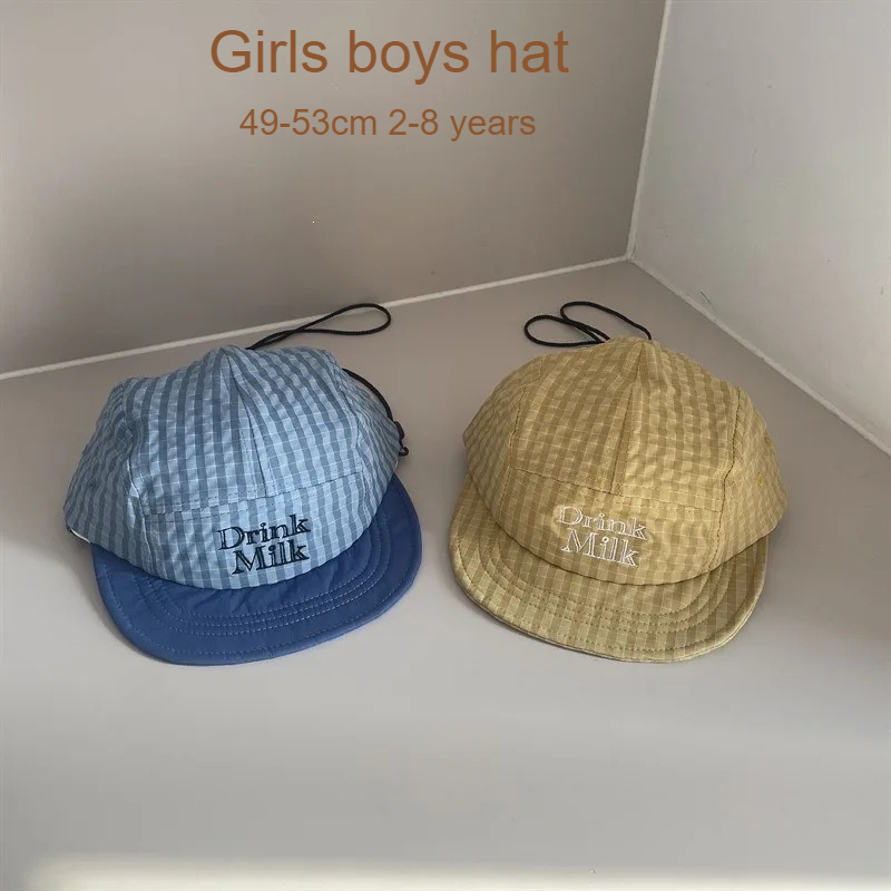 Embroidery Cap - หมวกเบสบอลปีกอ่อนสำหรับเด็ก 49-53 ซม. 2-8 ปี แฟชั่นลายสก๊อตปักลาย