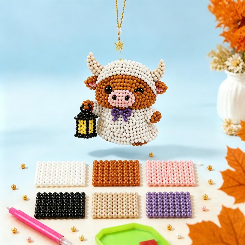 Embroidery Beads - ชุดงานฝีมือปักลูกปัด 3 มิติ รูปวัวไฮแลนด์จิ๋ว สำหรับผู้เริ่มต้น งานอดิเรกแสนสนุกช่วงวันหยุดสุดสัปดาห์