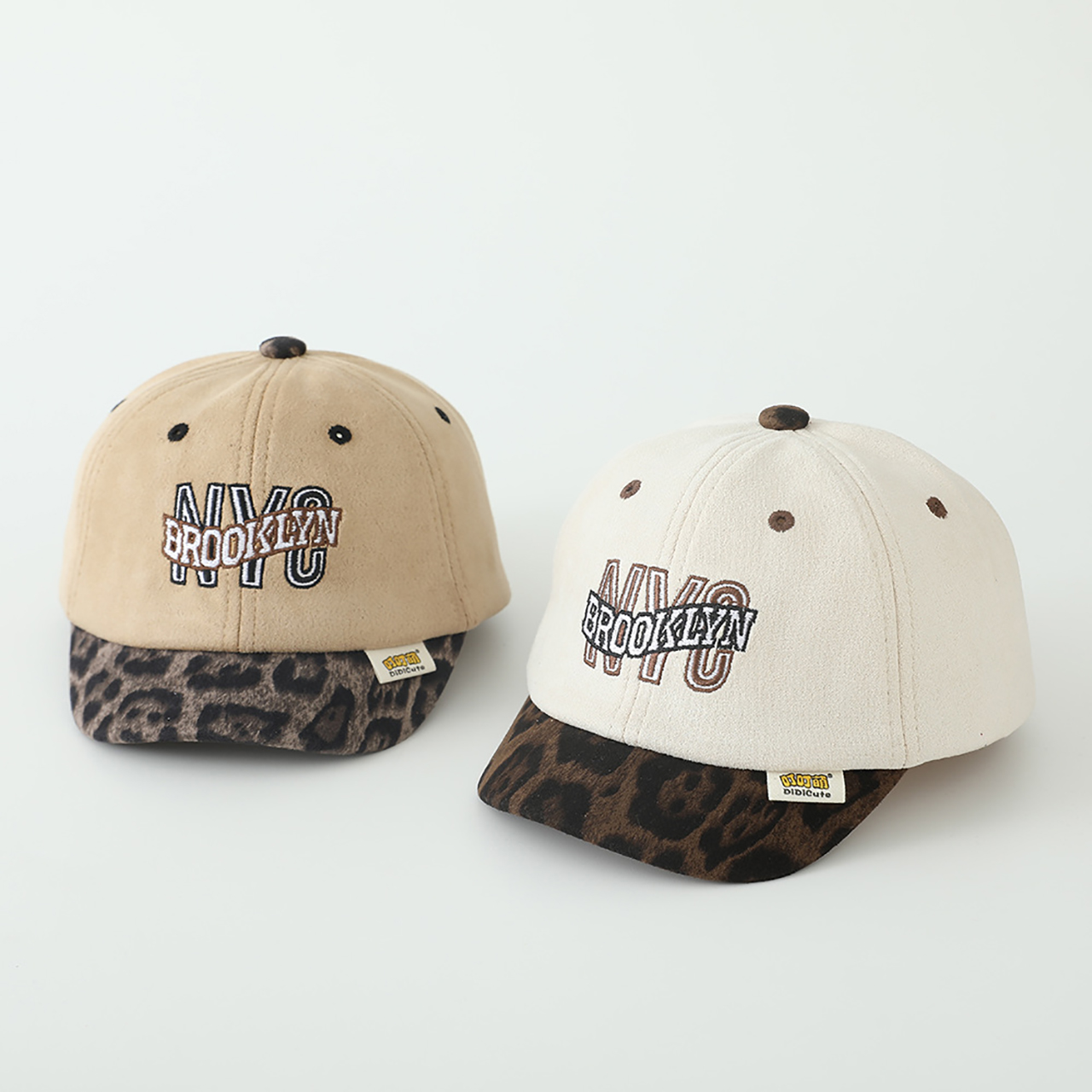 Embroidery Cap - หมวกเบสบอลปีกสั้นสำหรับเด็กชายและเด็กหญิง อายุ 1-4 ปี หมวกกันแดดลายเสือดาว หมวกปีกเป็ด
