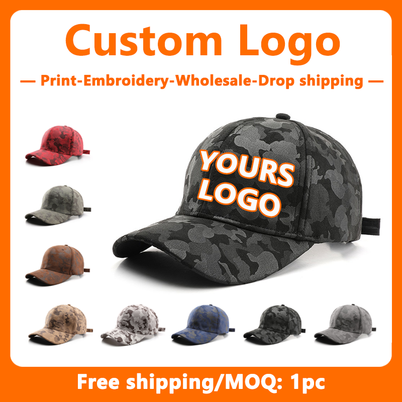 Embroidery Design Logo - หมวกเบสบอลปักลายพรางสำหรับผู้ชายและผู้หญิงหมวกกันแดดกลางแจ้งสำหรับเดินทางโลโก้ออกแบบได้ตามต้องการ