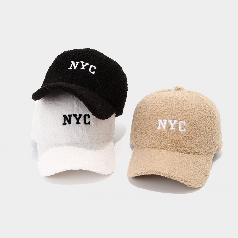 Embroidery Nyc - หมวกเบสบอลผ้าขนแกะเท็ดดี้พร้อมงานปัก NYC หมวกฤดูหนาวแบบลำลองแบบปรับได้สำหรับทั้งชายและหญิง