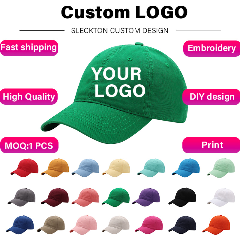 Embroidery Design Logo - SLECKTON Custom เบสบอลหมวกแฟชั่นเย็บปักถักร้อยหมวกสําหรับสตรีและผู้ชายผ้าฝ้ายออกแบบโลโก้ขายส่งหมวก Unisex