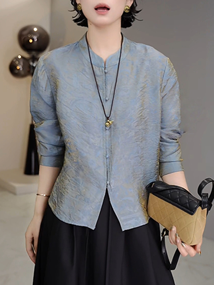 Embroidery Cardigan - เสื้อผู้หญิงสไตล์จีนหรูหรา ปักลายดอกไม้ ลายสีเข้ม กระดุมเดี่ยว เสื้อสวยสไตล์ลำลอง แขนยาว