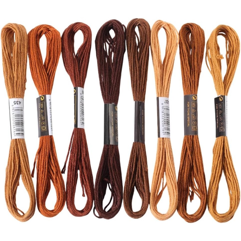 Embroidery Floss - ไหมปักสีน้ำตาล 8 ม้วน 6 เส้น ไหมโพลีเอสเตอร์หลากสีไล่เฉดสี