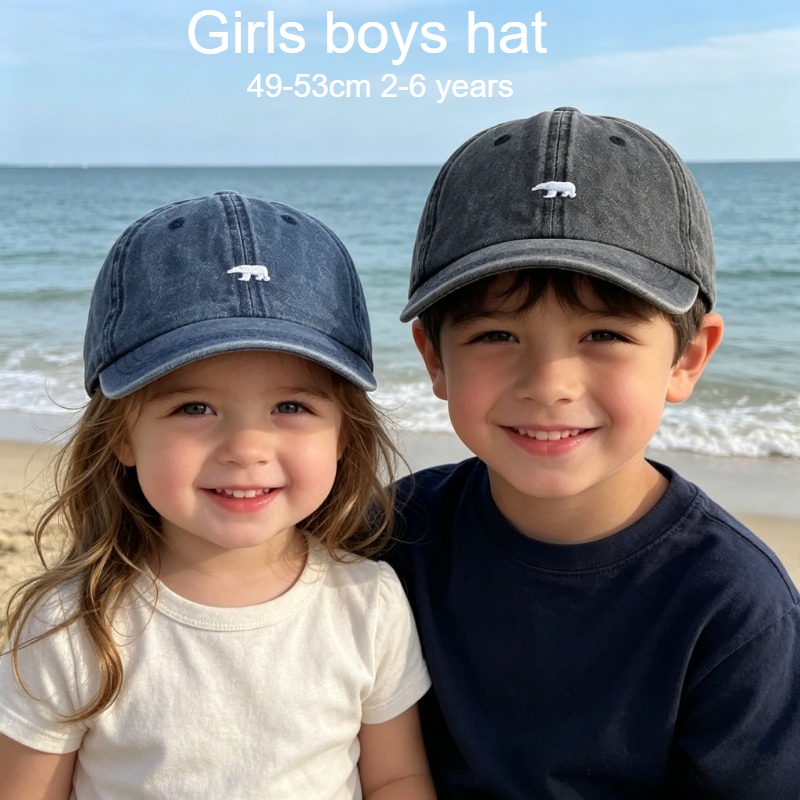 Embroidery Cap - หมวกเบสบอลเด็ก 49-53 ซม. 2-6 ปีฤดูใบไม้ผลิฤดูร้อนการ์ตูนเย็บปักถักร้อยเดนิมหมวกเด็กผู้หญิงเด็กวัยหัดเดินเด็กผู้หญิงวินเทจสแน็ปแบ็คหมวก