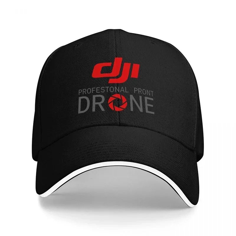 Embroidery Design Logo - หมวกเบสบอลโลโก้โดรน DJI รุ่นมืออาชีพ สีดำ พร้อมลายปักสีแดงและสีเทา สำหรับผู้ที่ชื่นชอบโดรนและคนรักเทคโนโลยี