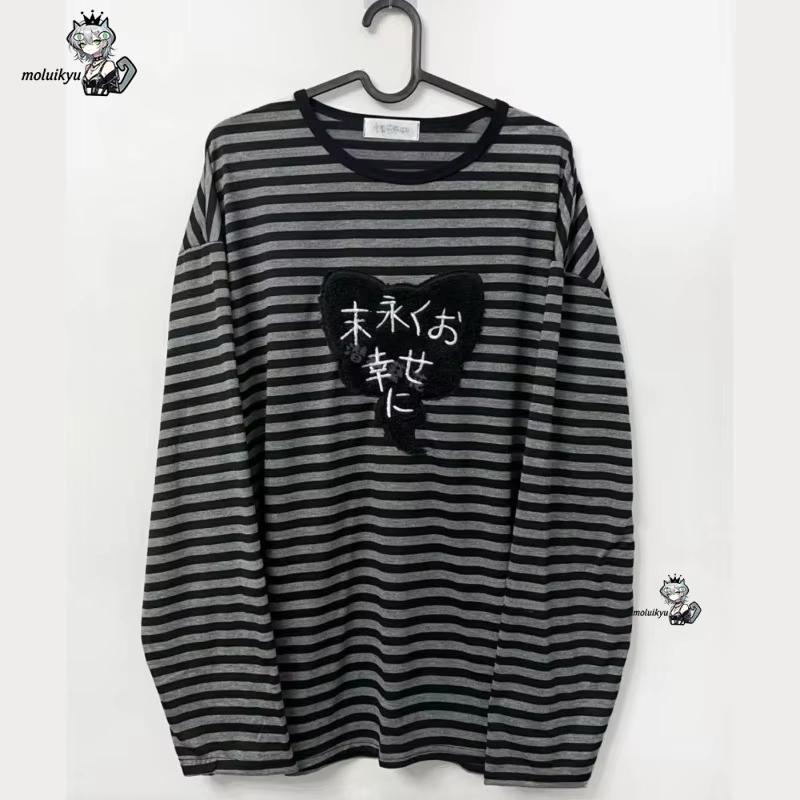 Embroidery Origin - เสื้อยืดแขนยาวคอกลมสไตล์อเมริกันพังก์วินเทจ Y2K ลายทางเข้ากับทุกชุด ดีไซน์ฮาราจูกุ ปักลายสวยงาม สไตล์ไฮสตรีท