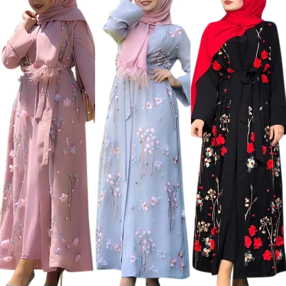 Embroidery Kaftan - Eid มุสลิมเปิด Abaya สําหรับสตรีเสื้อสเวตเตอร์ถัก Robe ชุดเย็บปักถักร้อย