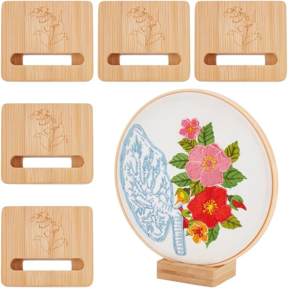 Embroidery Hoop - ขาตั้งไม้สำหรับแสดงห่วงปักลาย 6 ชิ้น พร้อมฐานห่วงปักลายดอกไม้ ขาตั้งสำหรับงานปักลายตกแต่ง