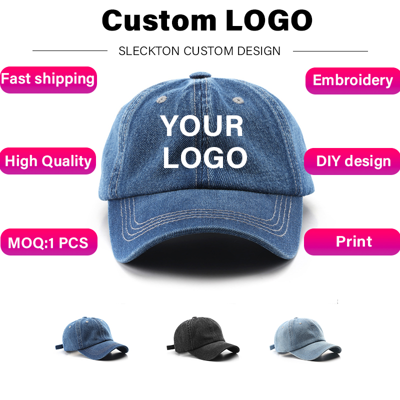 Embroidery Design Logo - Sleckton หมวกเบสบอลปักโลโก้หมวกออกแบบได้ตามต้องการสำหรับผู้ชายและผู้หญิงหมวกกันแดดผ้าเดนิมสำหรับฤดูร้อนขายส่งใช้ได้ทั้งชายและหญิง