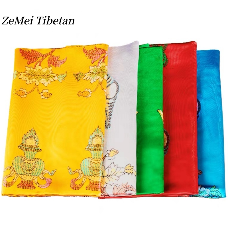 Embroidery Cloth - ผ้าห่มฮะดาแบบทิเบต ห้าสี ลายพิเศษ ของมงคลทางพุทธศาสนา ผ้าไหมปักหนา สำหรับตกแต่ง