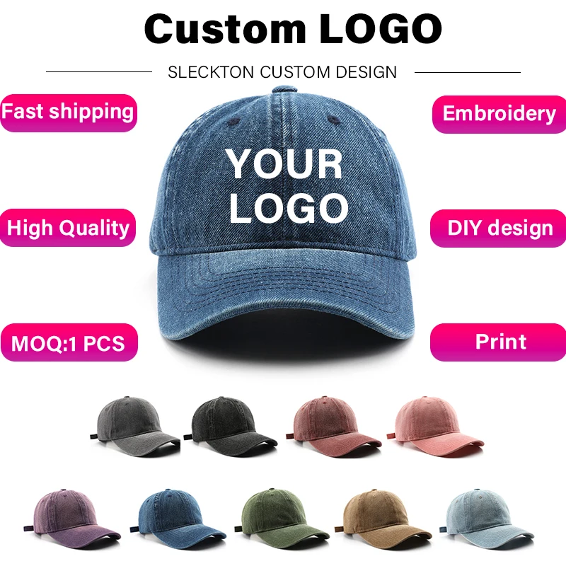 Embroidery Design Logo - SLECKTON โลโก้ที่กําหนดเองเบสบอลหมวกสําหรับบุรุษและสตรีการออกแบบภาพพิมพ์เย็บปักถักร้อย DIY คาวบอยหมวกผู้ใหญ่ Unisex ขายส่ง