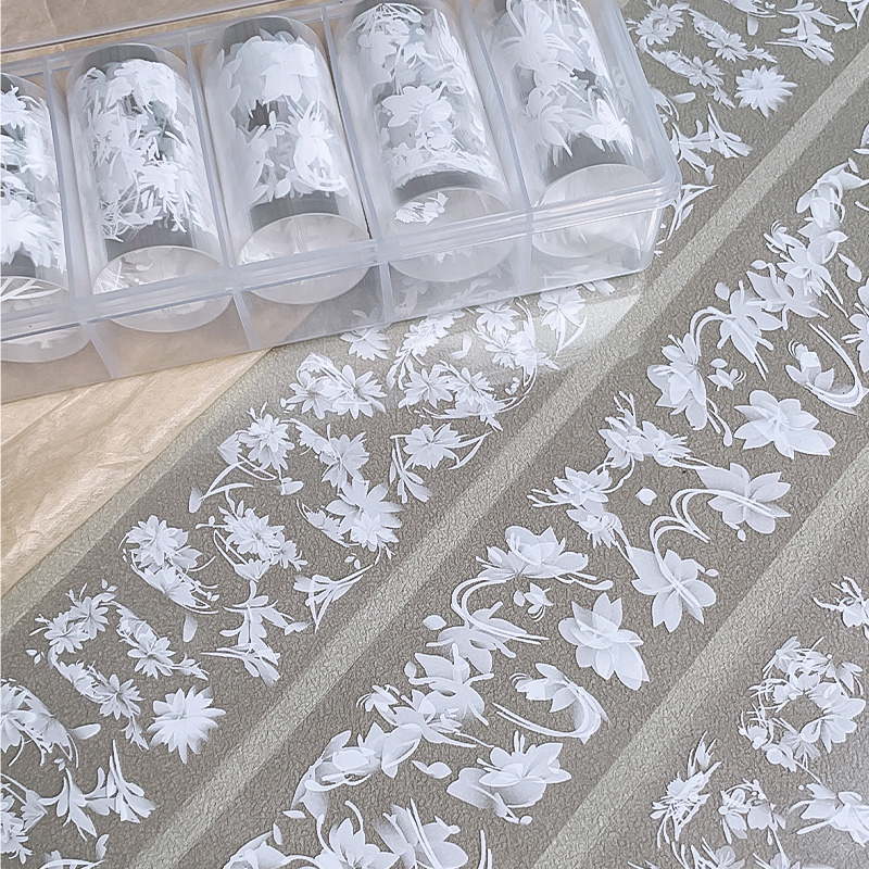 Transfer Paper Carbon - สติกเกอร์ลายดอกไม้สีขาว 6 ม้วน/กล่อง สำหรับตกแต่งเล็บเจล ลายดอกพลัม สำหรับเจ้าสาวในงานแต่งงาน