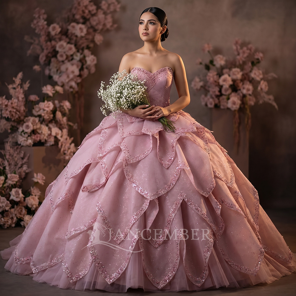 Embroidery Removal - ชุดราตรีหรูหราสำหรับงาน Quinceanera แบบมีชายกระโปรงถอดได้ ประดับด้วยลูกปัดคริสตัลวิบวับ ลายดอกไม้ 3