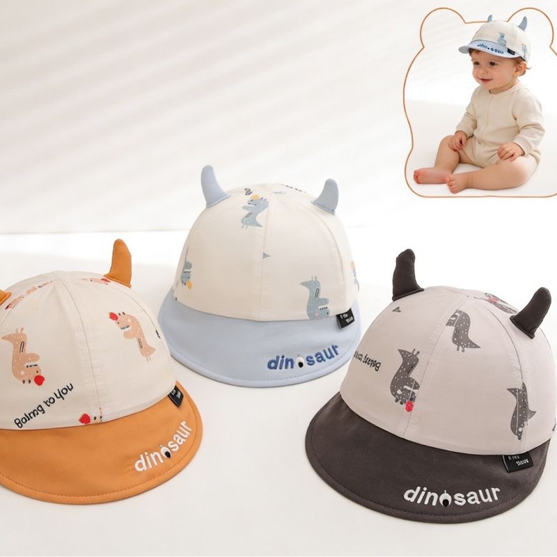 Embroidery Cap - หมวกเบสบอลปีกอ่อนลายไดโนเสาร์ขนาดเล็กพิมพ์ลายสามมิติสำหรับเด็ก พร้อมงานปักแบบปะติดปะต่อและดีไซน์น่ารักขี้เล่น