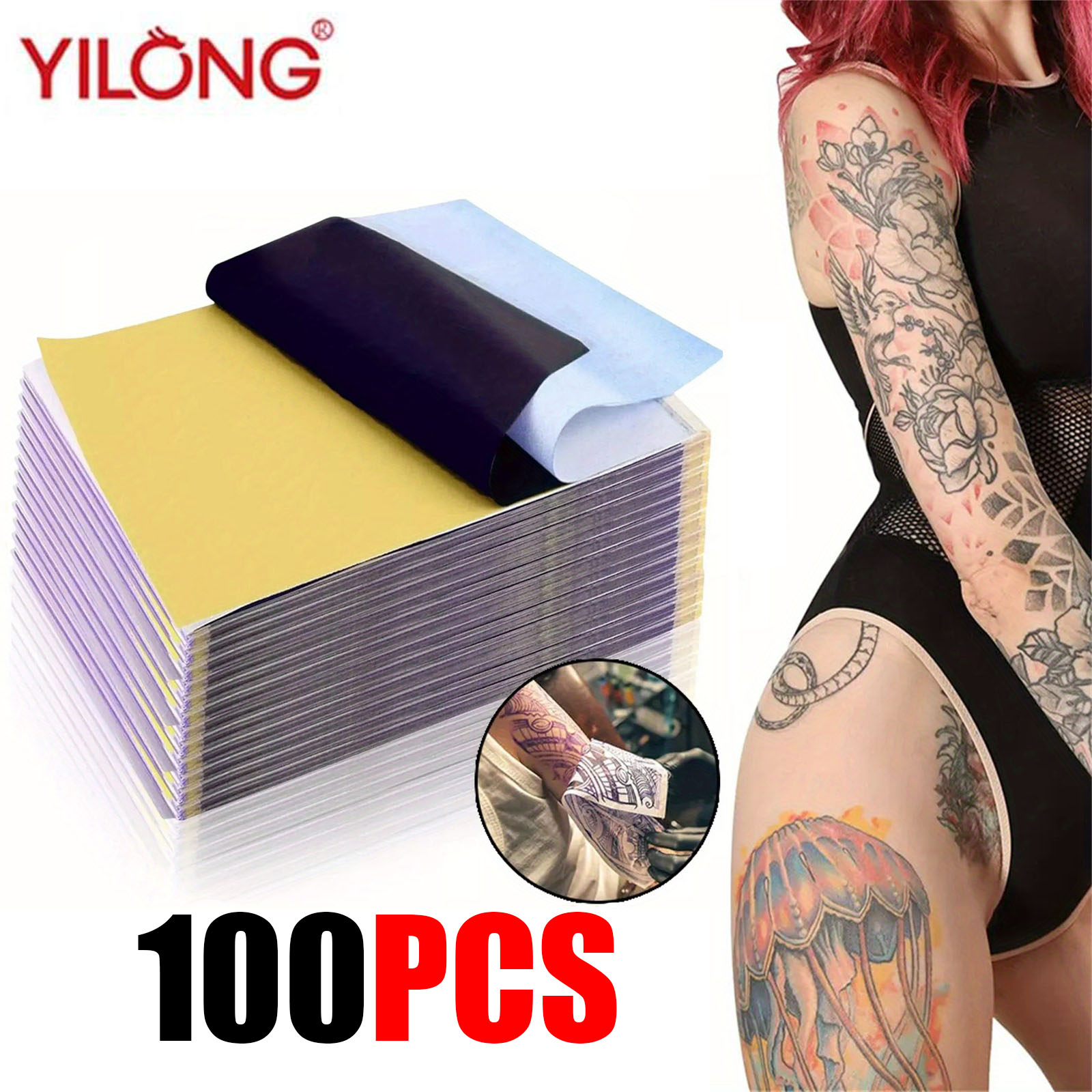 Transfer Paper Carbon - กระดาษถ่ายลายสักมืออาชีพ 100 แผ่น ขนาด A4 กระดาษลายฉลุสัก