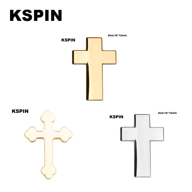 Embroidery Icon - ป้ายโลหะกากบาทสีเงินบนเข็มกลัด Pin เครื่องประดับ Rozetten Papier XY0109-1
