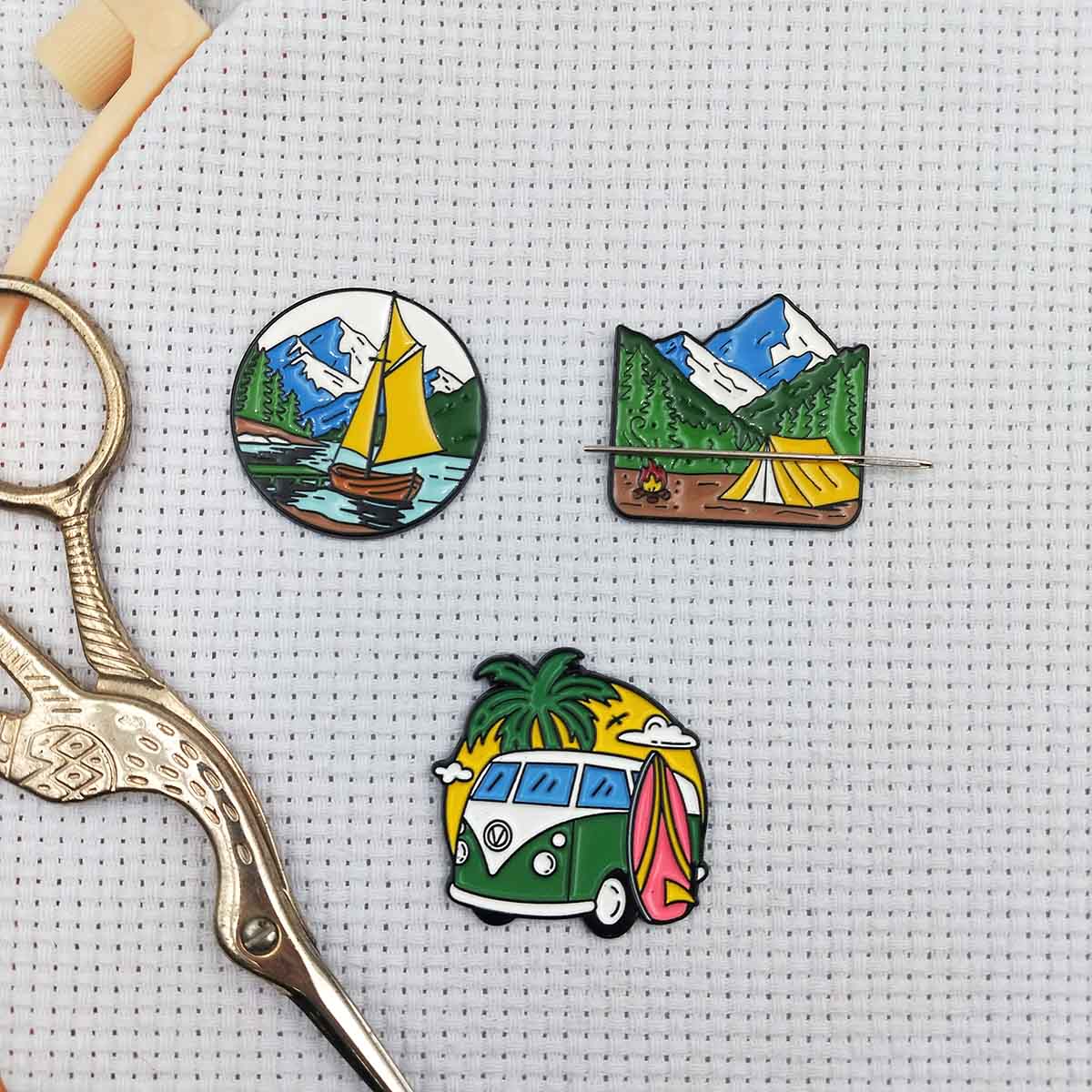 Needle Minder Magnet - ที่เก็บเข็มลายวิวทิวทัศน์ธรรมชาติ, ที่เก็บเข็มแม่เหล็กสำหรับงานปักครอสติช, ที่เก็บเข็มเคลือบเงา อุปกรณ์เสริมงานปัก