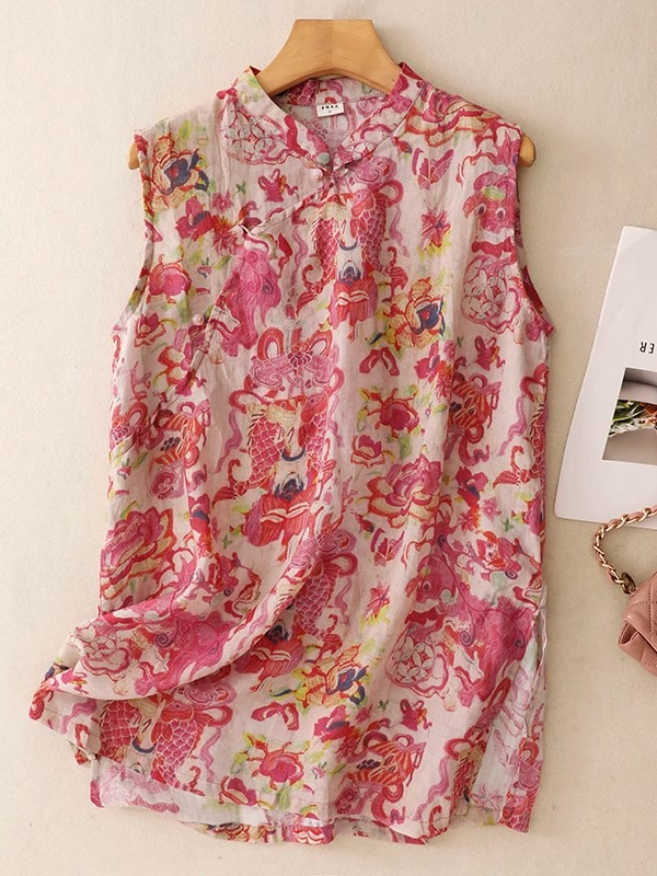 Embroidery Artist - เสื้อเชิ้ตแขนยาวพิมพ์ลายสไตล์เกาหลีญี่ปุ่นสำหรับผู้หญิง คอตั้ง แต่งลายปัก ทรงหลวม ใส่สบายสำหรับฤดูร้อน