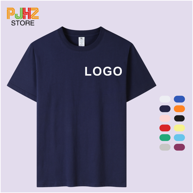 Embroidery Design Logo - เสื้อยืดคอกลมแขนลำลองขาสั้นสำหรับผู้ชายและผู้หญิงเสื้อยืดพิมพ์ลายดีไซน์กลุ่มงานปักโลโก้ตามสั่ง100%