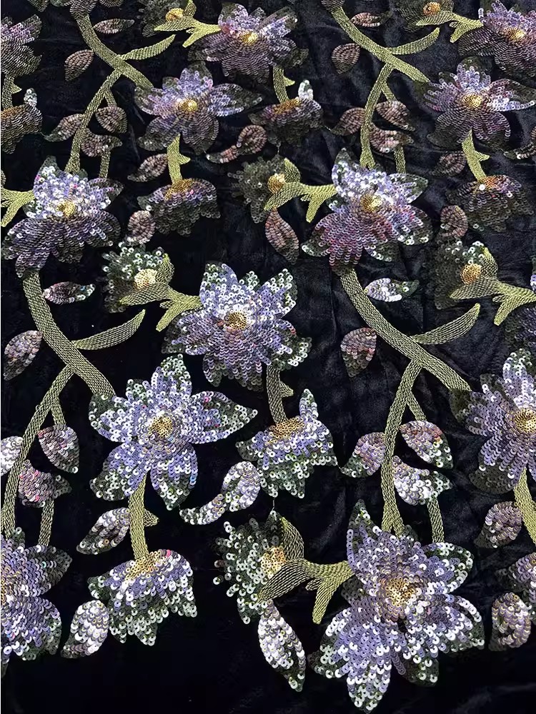 Embroidery Beads - ผ้ากำมะหยี่สไตล์เรโทร 1 หลา งานฝีมือประดับลูกปัด ปักลาย 3