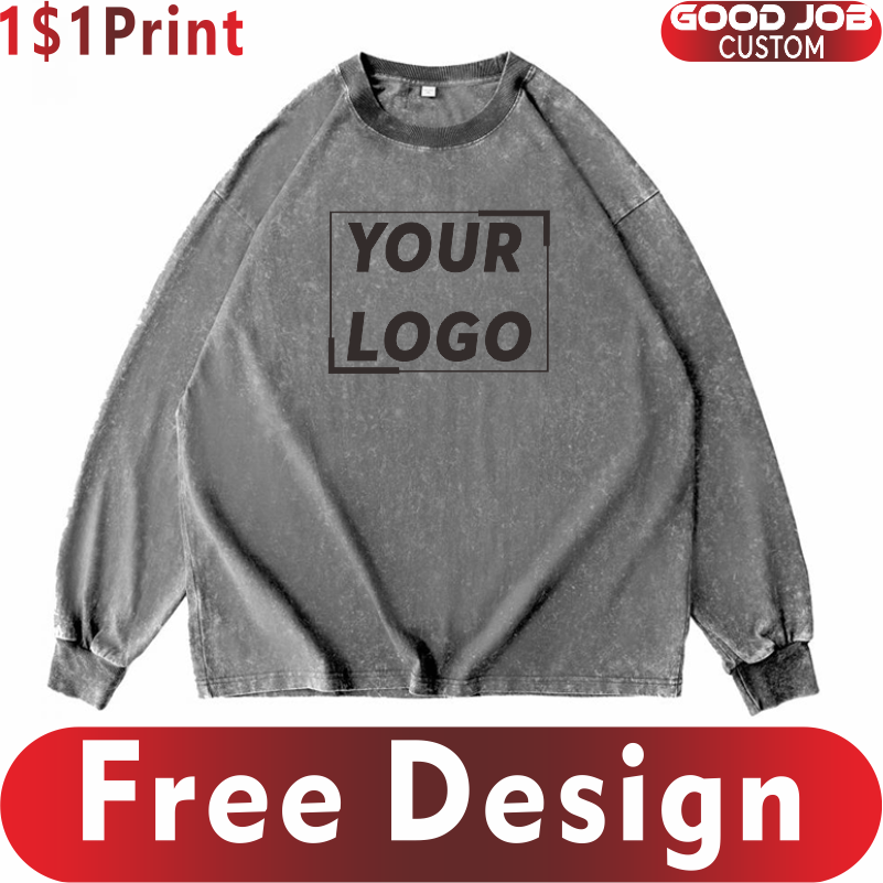 Embroidery Design Logo - เสื้อยืดที่กําหนดเองเสื้อแขนยาววินเทจพิมพ์โลโก้ลําลองเสื้อคอกลมเย็บปักถักร้อยรูปแบบบุคลิกภาพการออกแบบชุดทํางาน