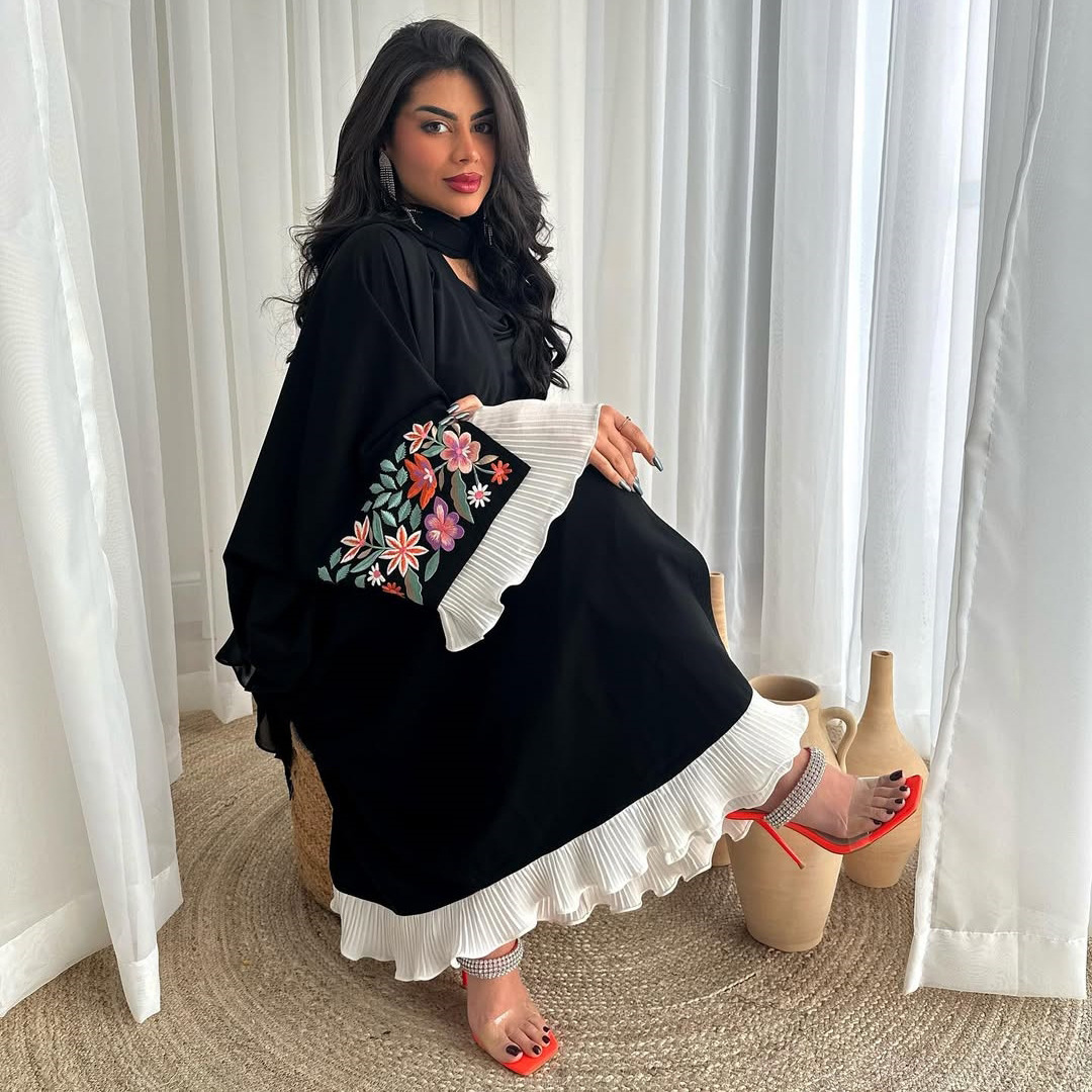 สินค้าใหม่ดูไบ Abaya ชุดสีดํา  - Embroidery Kaftan บทวิจารณ์และราคา