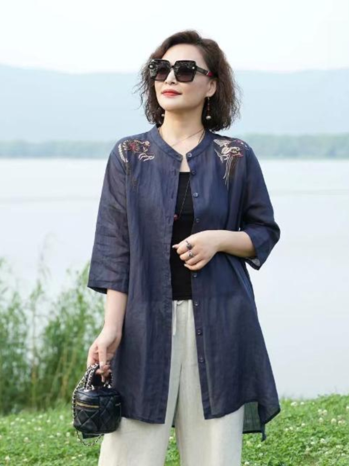 เสื้อคลุมผ้าฝ้ายผสมลินินปักลาย - Embroidery Cardigan บทวิจารณ์และราคา