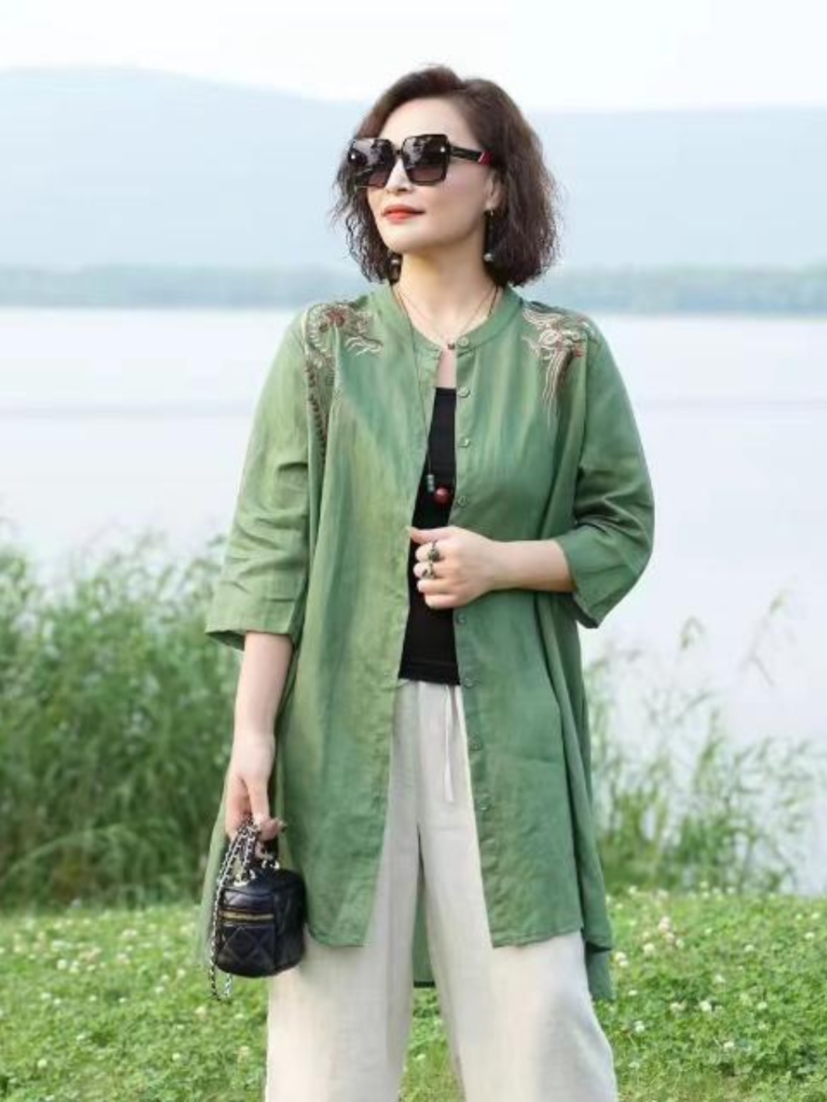 เสื้อคลุมผ้าฝ้ายผสมลินินปักลาย - Embroidery Cardigan บทวิจารณ์และราคา