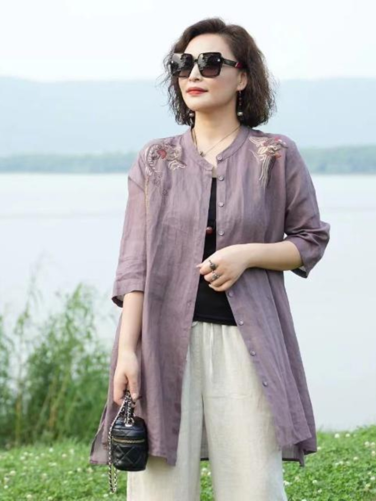 เสื้อคลุมผ้าฝ้ายผสมลินินปักลาย - Embroidery Cardigan บทวิจารณ์และราคา