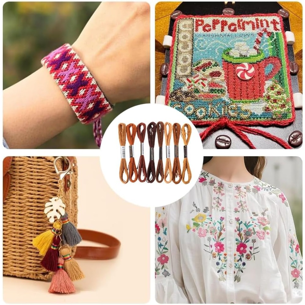 ไหมปักสีน้ำตาล 8 ม้วน 6 เส้น ไ - Embroidery Floss บทวิจารณ์และราคา