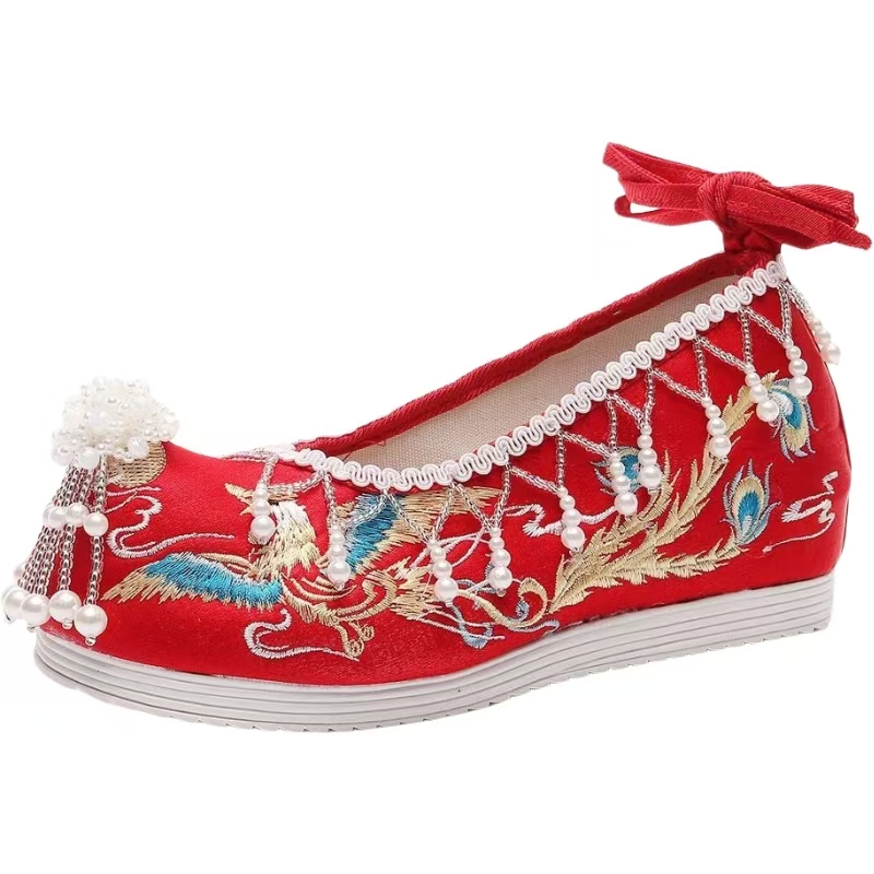 รองเท้าแต่งงานผู้หญิงสีแดงปักล - Embroidery Beads บทวิจารณ์และราคา