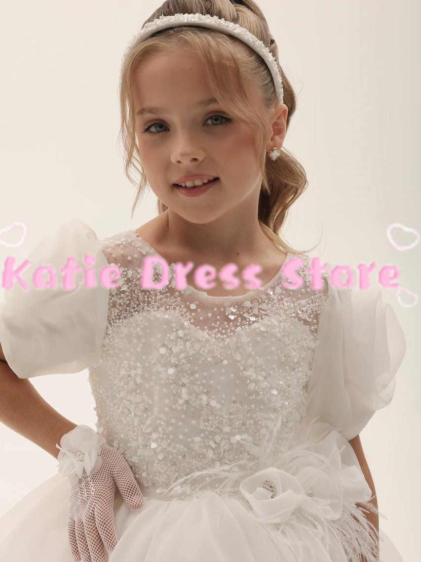 ชุดเดรสเด็กผู้หญิงสีขาวแบบกำหน - Embroidery Beads บทวิจารณ์และราคา