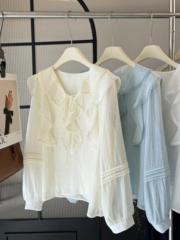 เสื้อเบลาส์แขนยาวคอวีสไตล์ฝรั่ - Embroidery Origin บทวิจารณ์และราคา